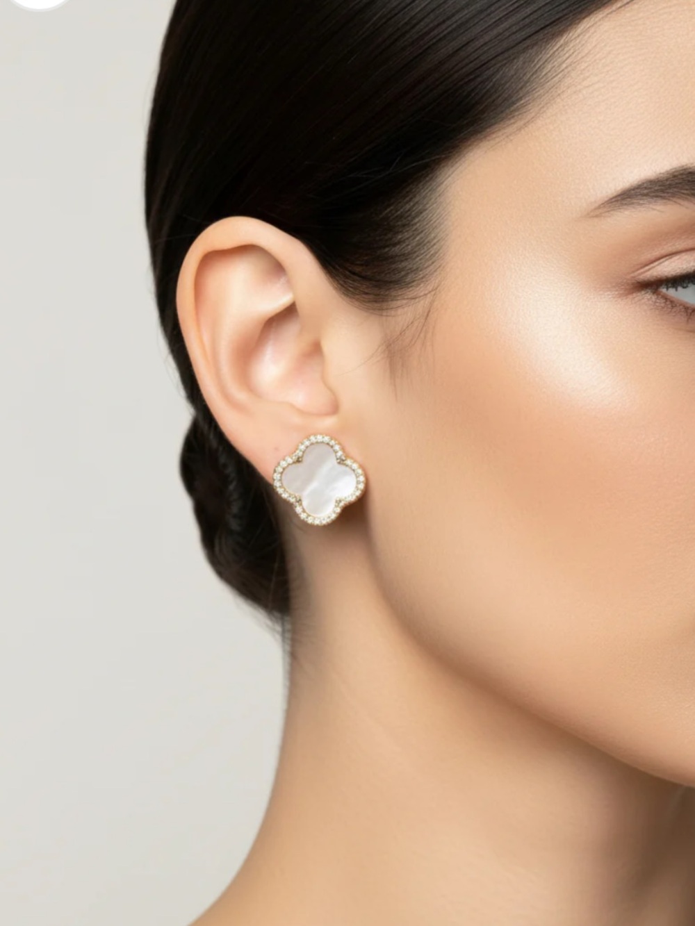 Mother of Pearl Clover CZ Earrings